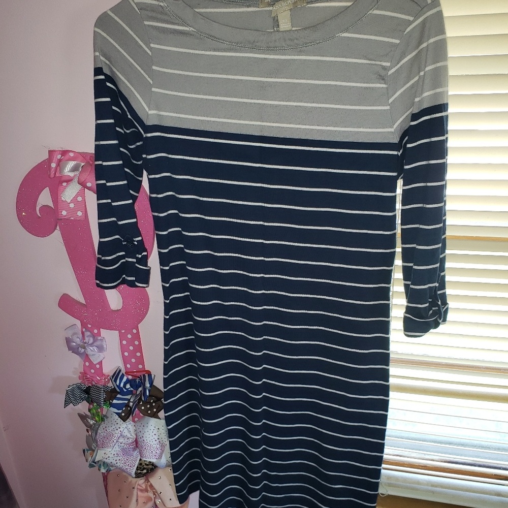 Gray and Navy Blue Stripped Dress